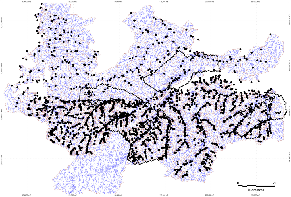 A representative example of high resolution catchments within the Noricum region of Ekometall’s license areas.